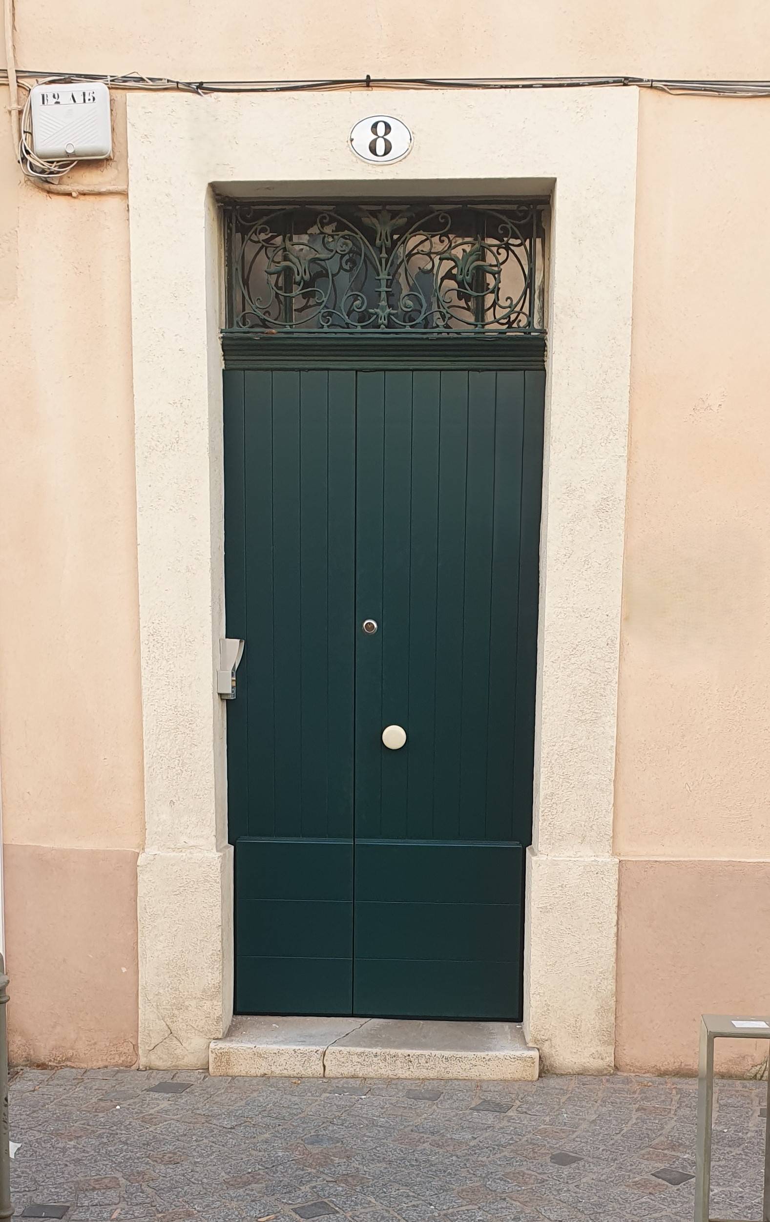 Porte d'entrée en bois sur gonds